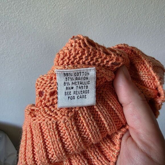 Cache Orange And Gold Metallic Thread Knit Crochet Tunic Medium - Picture 4 of 6